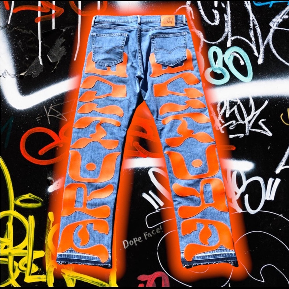 A.D.S Orange Script Denim - image 1